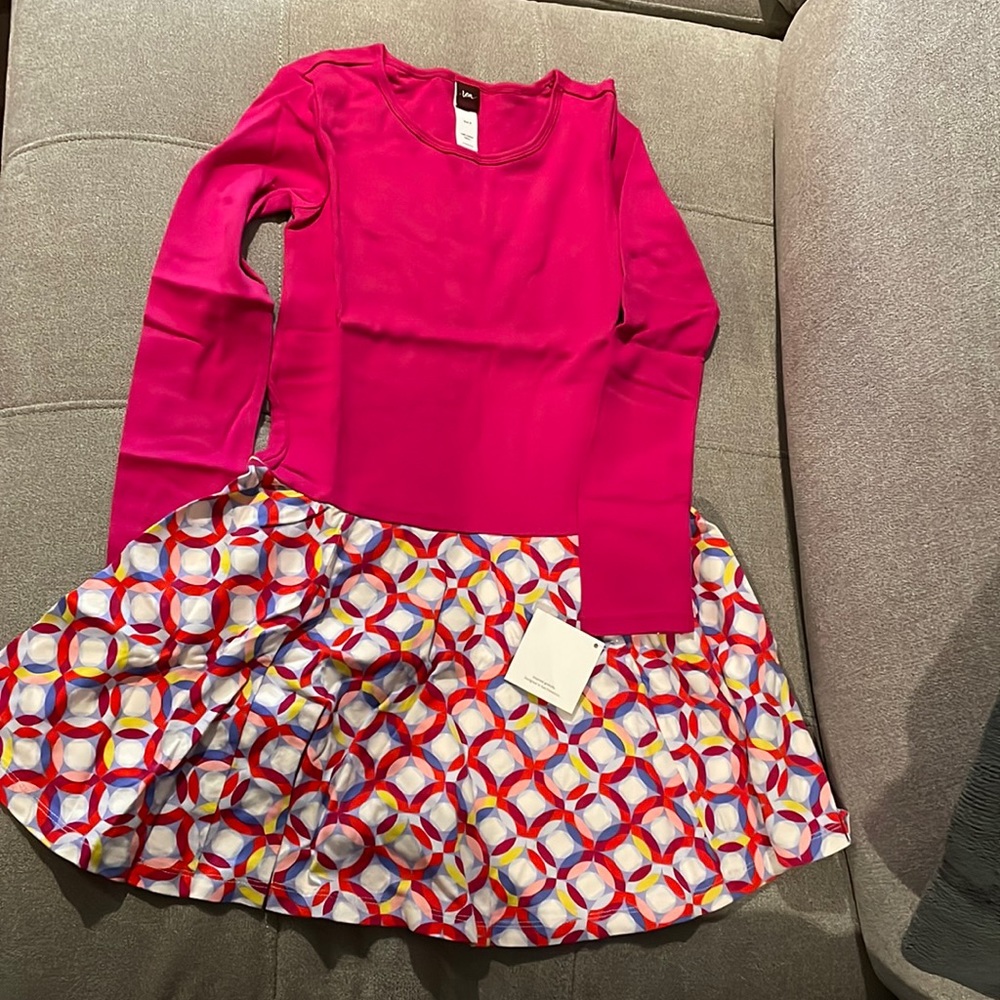 Tea Collection 8 cotton pattern dress pink and pattern NEW